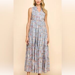 PINCH Sleeveless Tiered Maxi Dress Ash Blue Size M